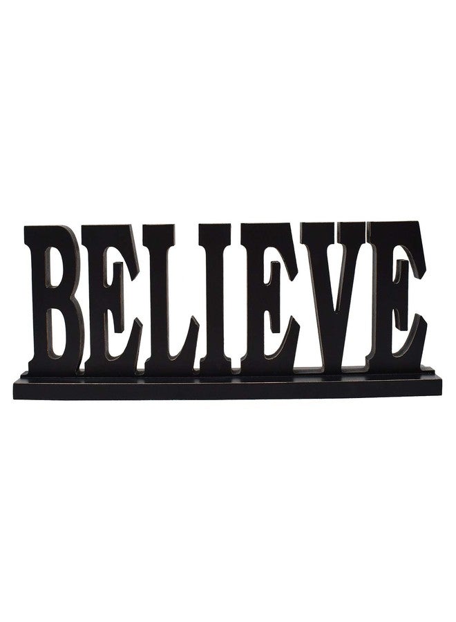 Linfevisi Black Wood Believe Sign Standing Block Letters Sign Rustic Freestanding Wood Word Decor Decorative Believe Table Sign Cutout Word Art Believe Shelf Decor (Black Believe Sign) - Image 1